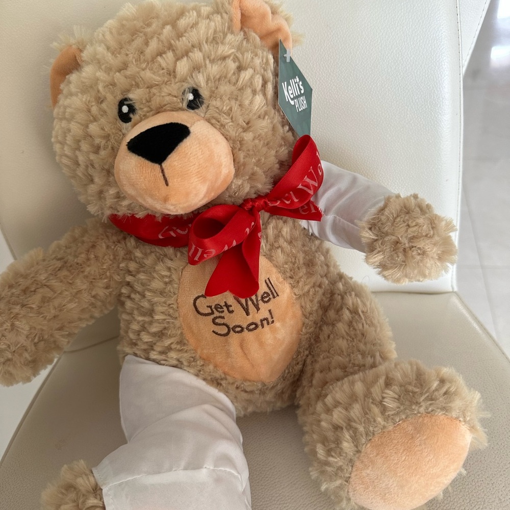 Kelli's Plush Get Well Soon Teddy Bear with Red Scarf